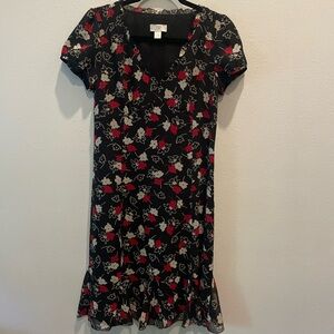 LOFT Red and Pink Sheath Dress V-Neck Short Sleeve Casual